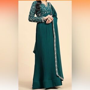Elegant Teal tall long  Evening Gown
